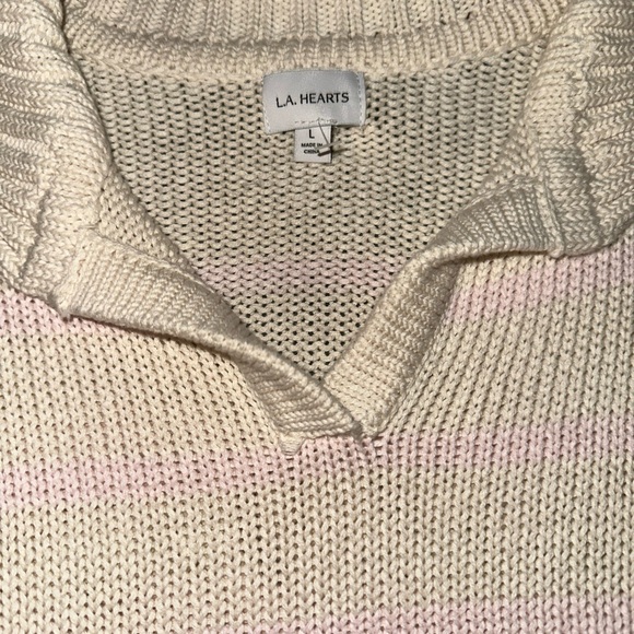 NWT PacSun Women’s Knit Long Sleeve Cropped Sweater Off-White StrippedSize Large - Picture 4 of 5